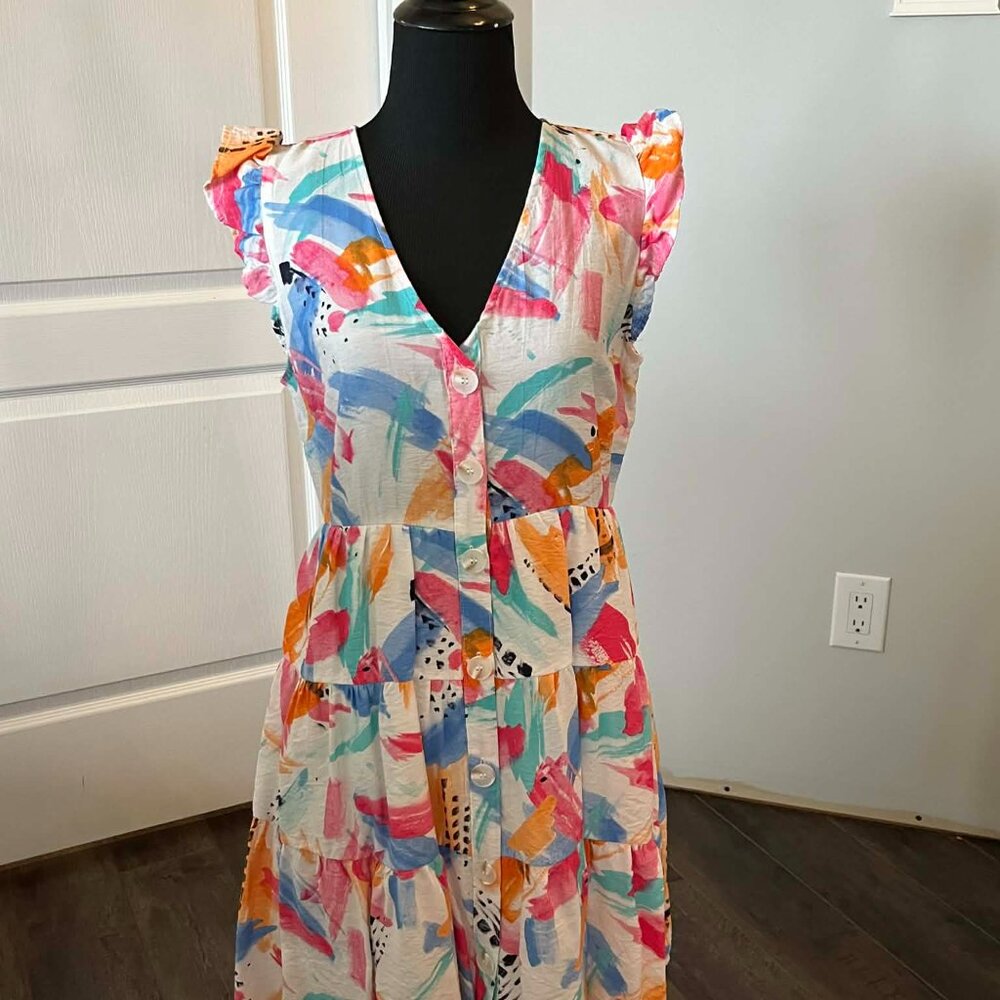 Blu Pepper Multicolor Tiered Sleeveless Mini Dress size Small - Picture 1 of 6